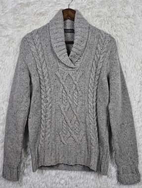 Irelandseye Aran Cable Knit Sweater Men's M Wool Blend Gray Chunky Fisherman